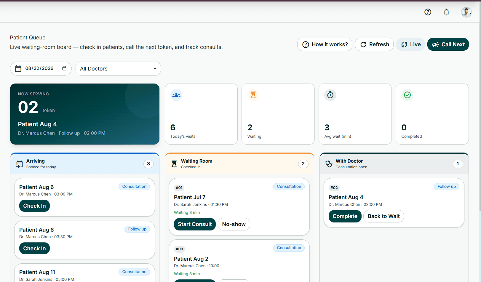 Roghtoon Live Patient Queue and Token System