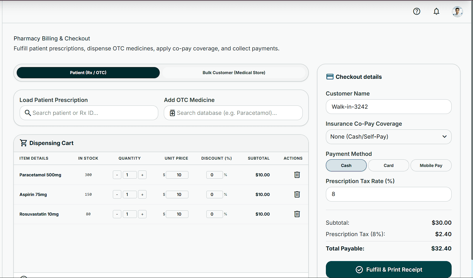 Roghtoon High Speed Barcode Pharmacy POS